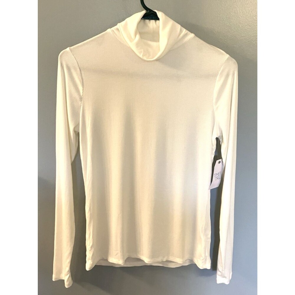 NWT Time & Tru Womens Ribbed Turtleneck Tee White Size Small - Picture 2 of 6